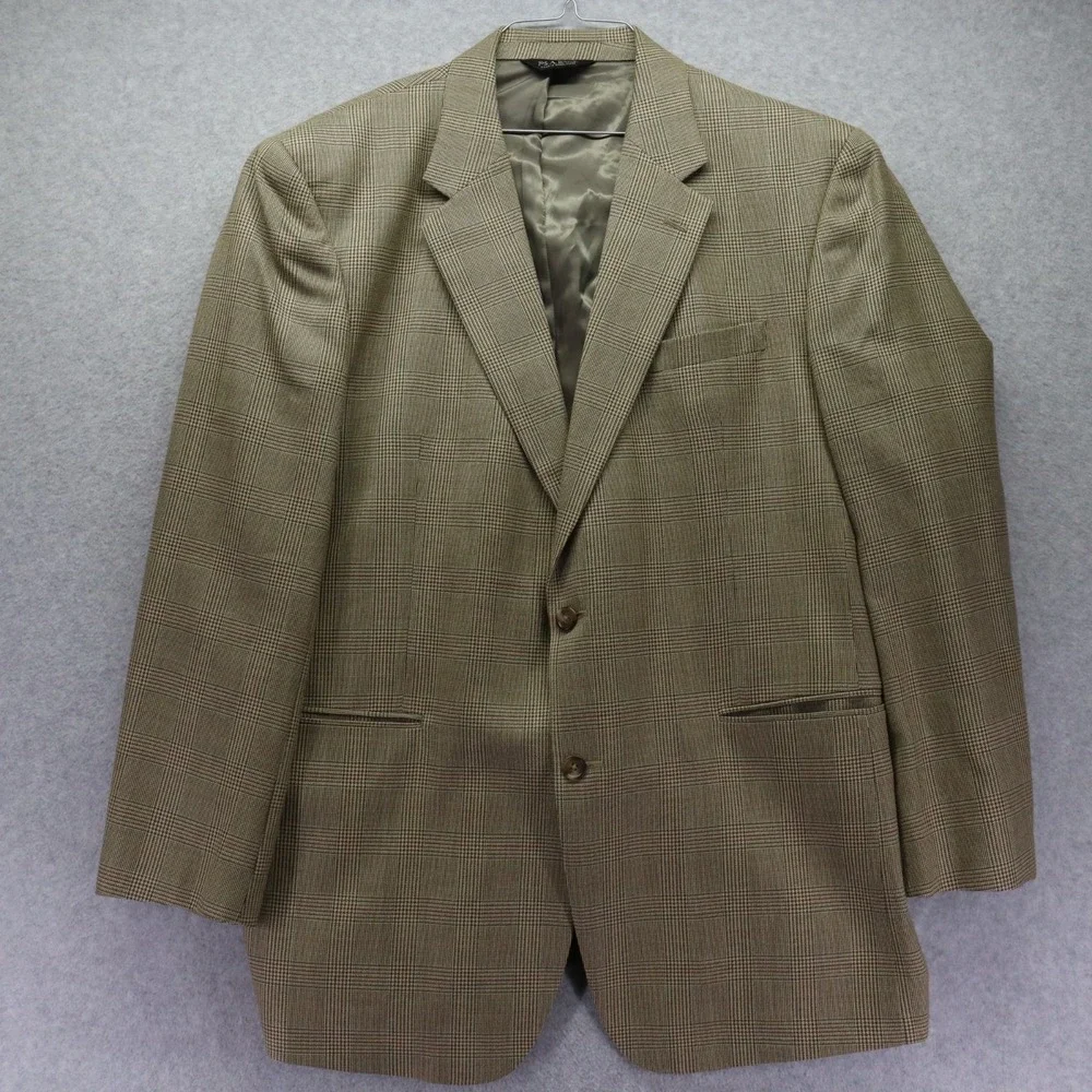Jos A‎ Bank Blazer Mens 46L Wool/Silk 2-Button Suit Jacket Sport Coat Tan Plaid